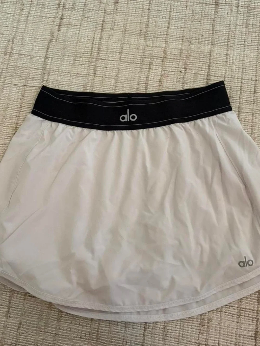 ALO Yoga White Skater Skirt with Black Waistband